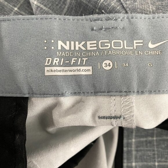 Nike Golf Dri Fit Shorts Gray White Plaid Polyester Blend Men's Size‎ 34 - Picture 8 of 11